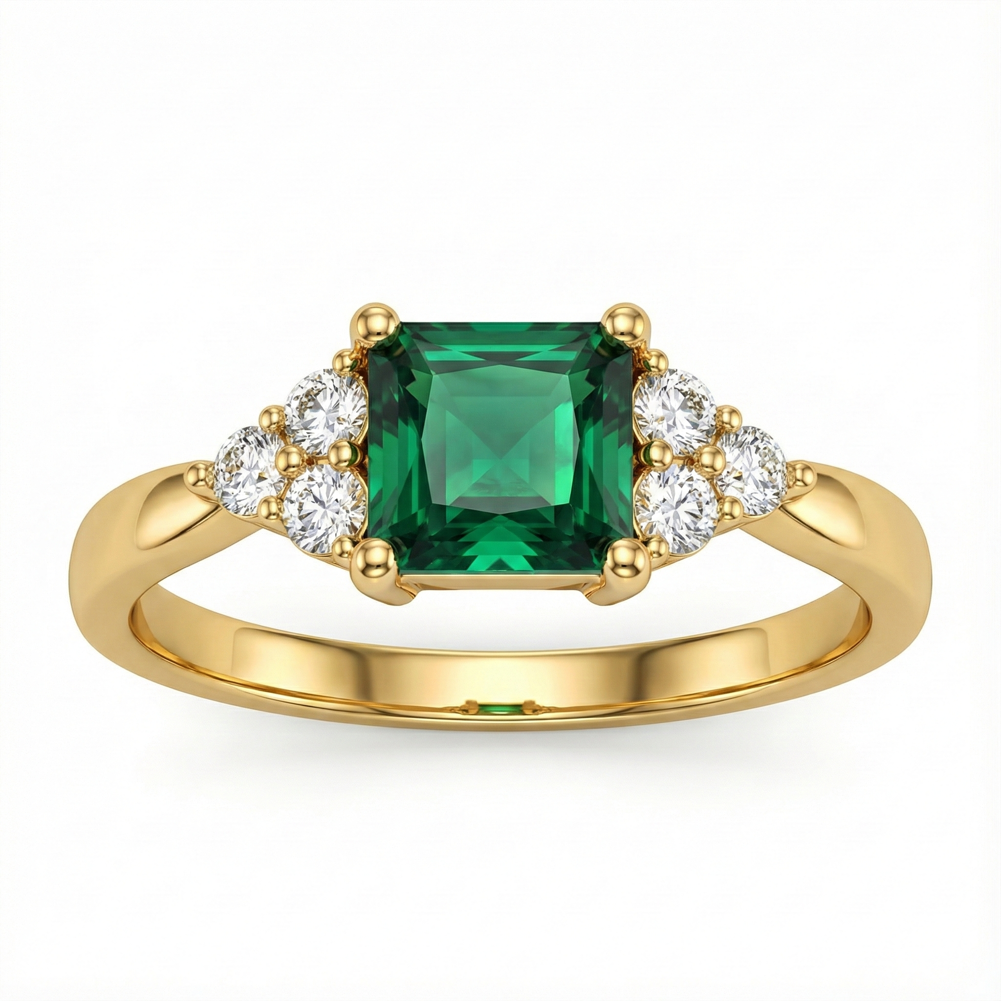 Bague doré à l’or 18k avec pierre verte taille émeraude et zircons